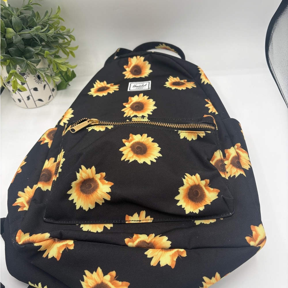 Herschel black backpack with yellow sunflower print